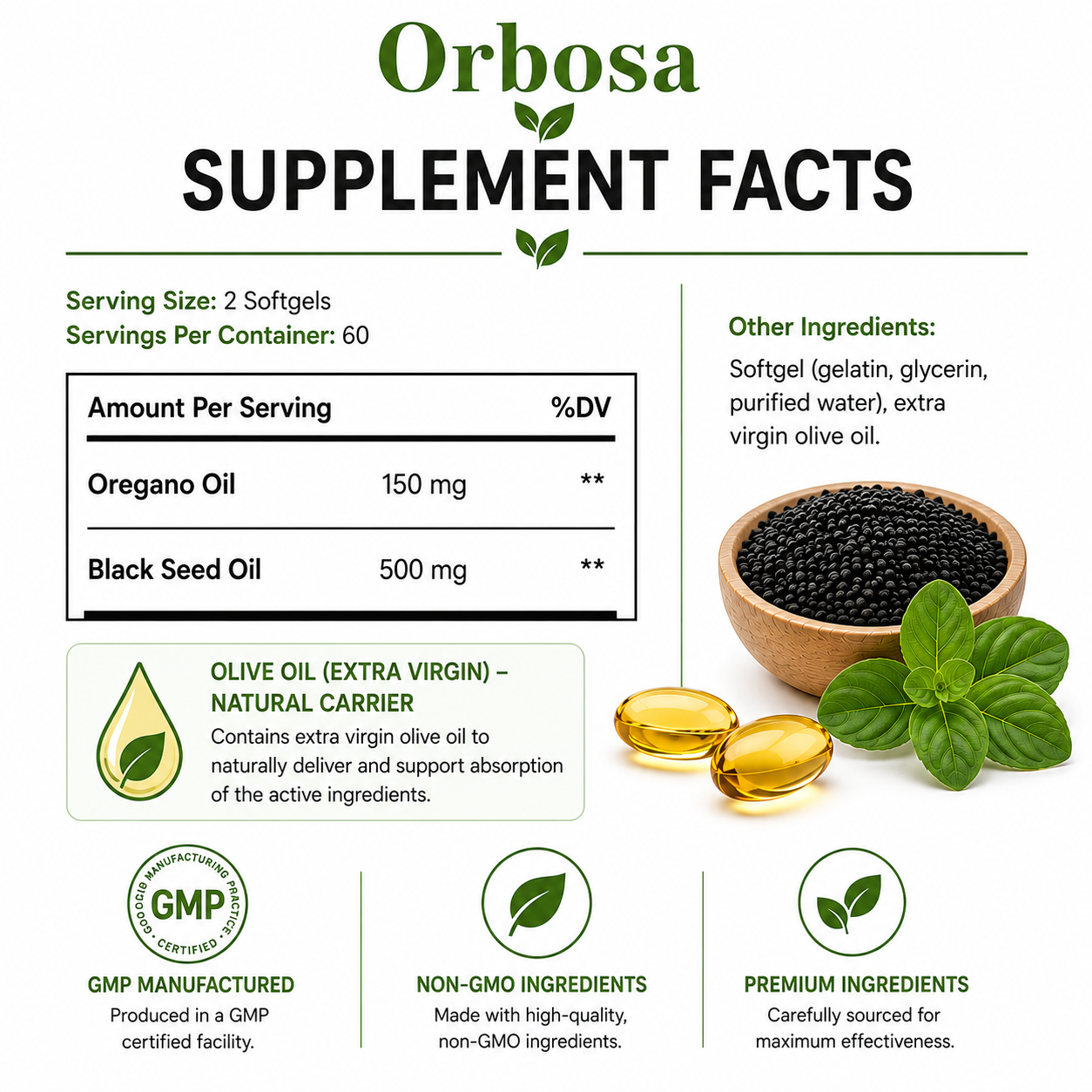Orbosa Black Seed & Oregano Oil Capsules - Immune Support And Daily Wellness